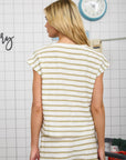 STRIPE ROUND NECK SHORT SLEEVE KNIT TOP: OLIVE