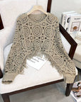 Crosa - Vintage Hollow Knit Batwing Sweater: Khaki / One Size