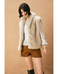 Snow Angel Collared Furry Vest: FRENCH STONE