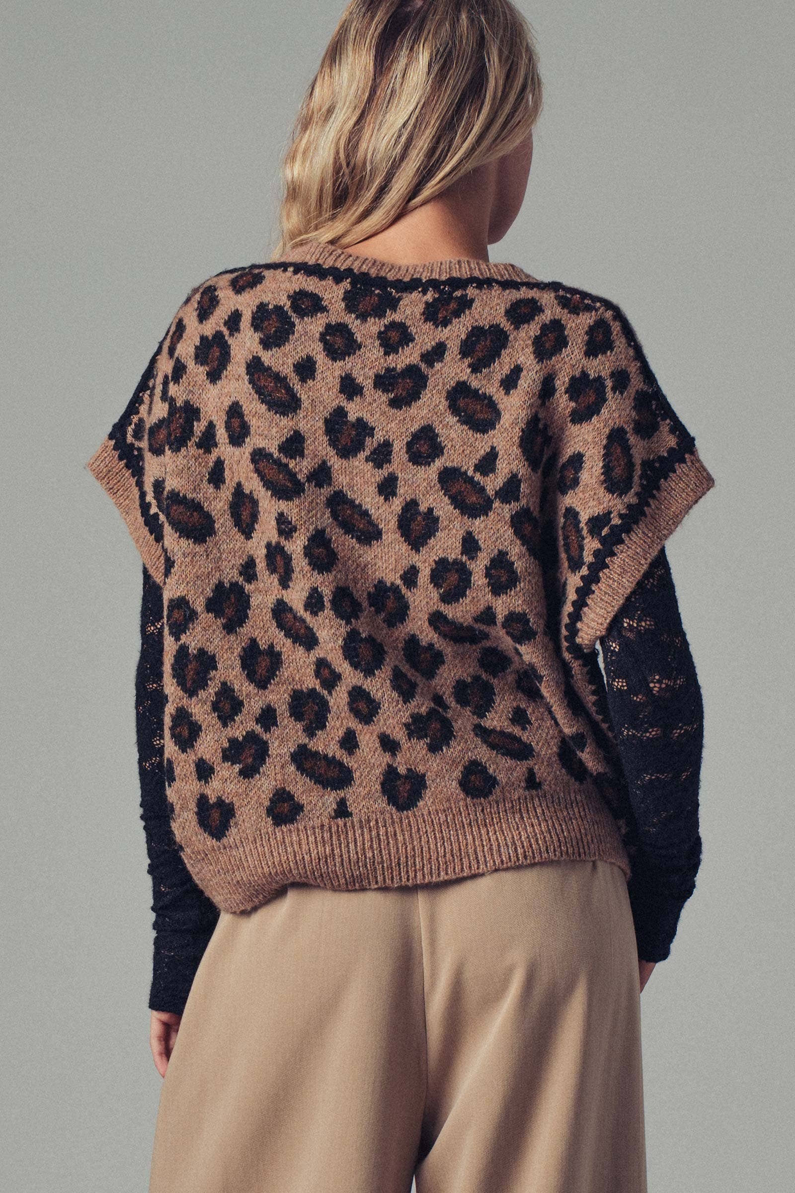 Leopard Crochet Knit Vest: LEOPARD / SM-ML/3-3
