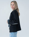 S/F MIXED MEDIA DENIM BLK JACKET