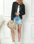 Fashion Pure Color Long Sleeve Jacket: Black