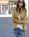Military Button Front Jacket with Stand Collar: Gray / 95%cotton+5%Spandex / M