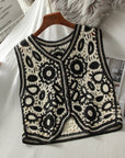 Crosa - Black and White Floral Hollow Knit Vest