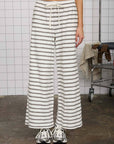 STRIPE DRAWSTRING WIDE LEG KNIT LOUNGE PANTS: NAVY