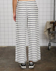 STRIPE DRAWSTRING WIDE LEG KNIT LOUNGE PANTS: NAVY