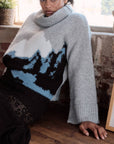 Mountains Fuzzy Jacquard-Knit Turtleneck Sweater: Heather Grey-Black