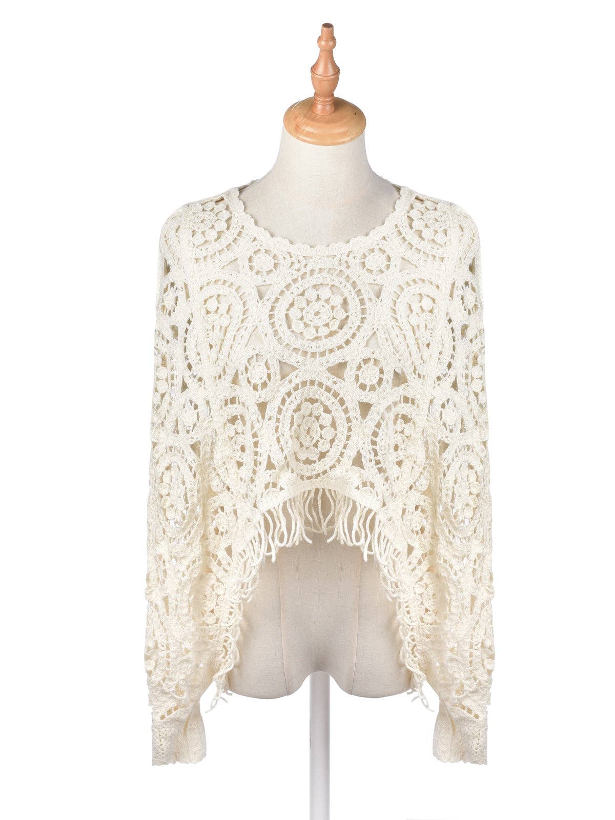 Crosa - Vintage Hollow Knit Batwing Sweater: Khaki / One Size