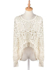 Crosa - Vintage Hollow Knit Batwing Sweater: Khaki / One Size
