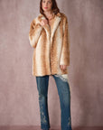 25046J Deer Print Faux Fur Coat: TAUPE / S-M-L (2-2-2)
