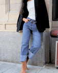 DUAL ACCENT CROSSOVER CUFF STRAIGHT LEG JEANS
