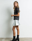 IT1545 Sequin mesh short sleeve top: Black
