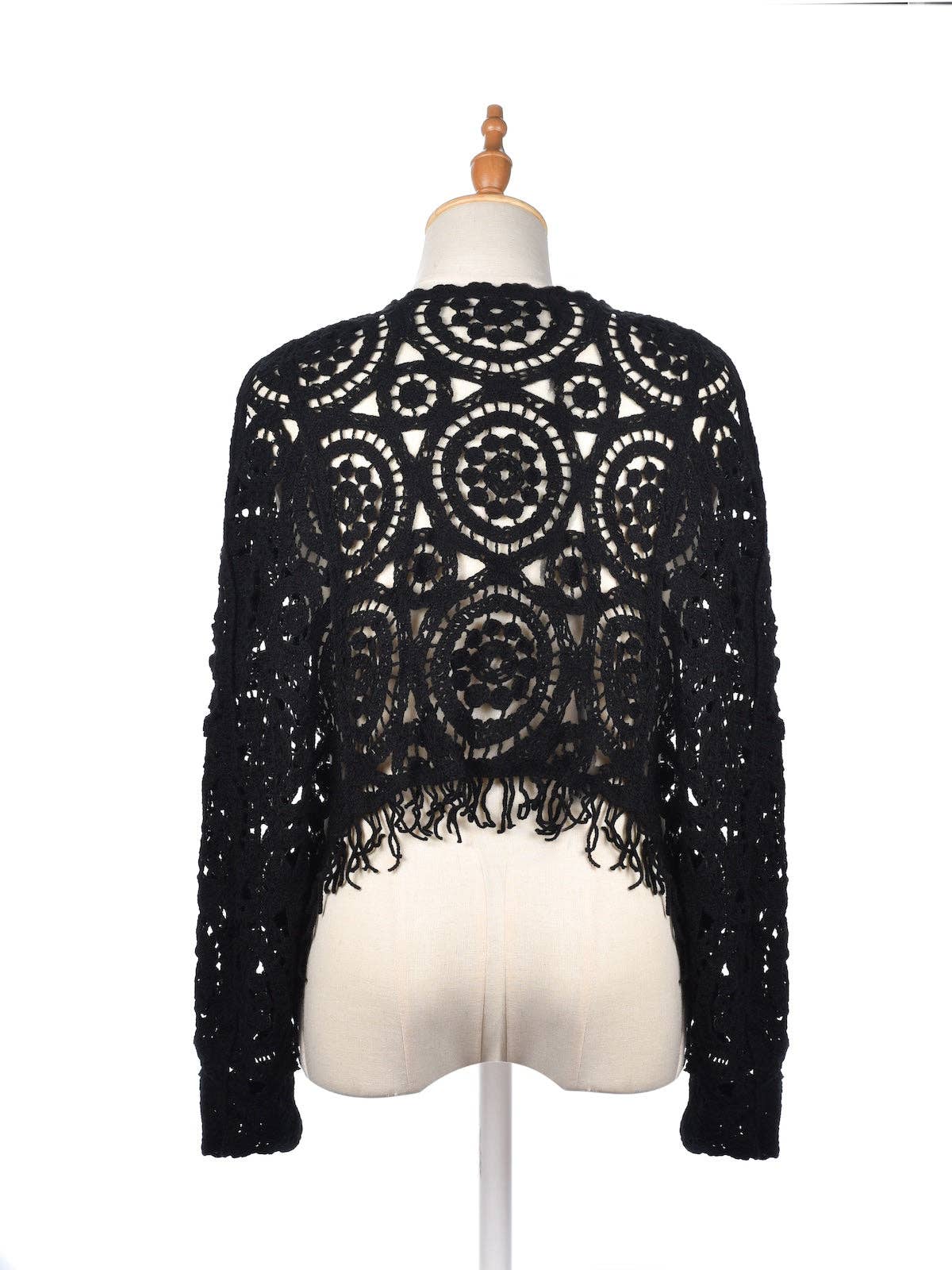 Crosa - Vintage Hollow Knit Batwing Sweater: Black / One Size