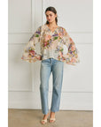 Floral Bell Sleeve Ruffled Blouse: SOFT FLORAL / S-M-L(2-2-2)