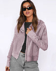Hooded Zipper Sweater, Spliced Lazy Style Knitted Jacket: Green / L