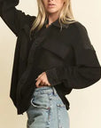 BLACK MINERAL WASH COLLARED BUTTON DOWN