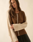 Colorblock Knit Stitched Loose-Fit Sweater