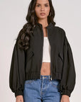 BLACK ZIPUP JACKET W/BALLOON SLVS