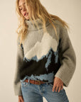 Mountains Fuzzy Jacquard-Knit Turtleneck Sweater: Heather Grey-Black