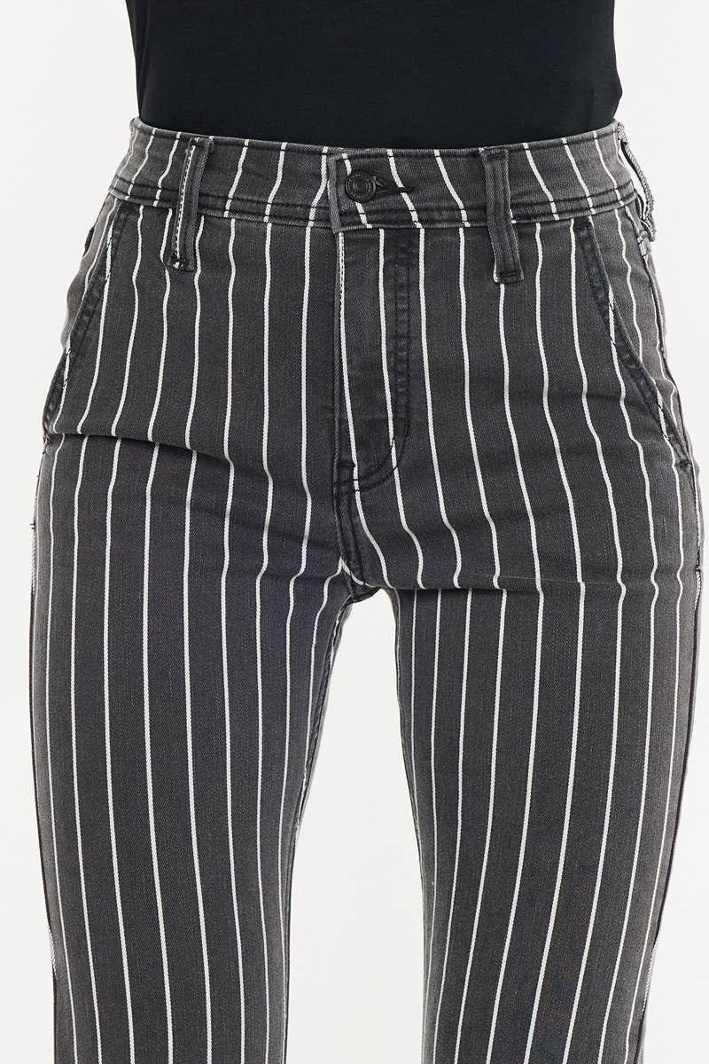 GREY STRIPE PANTS W/FRAYED HEM