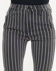 GREY STRIPE PANTS W/FRAYED HEM