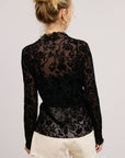 L/S FLORAL VELVET LACE TOP: BLACK