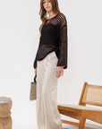 BLACK LONGSLV KNIT TOP