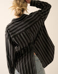 Striped Button-Back Collared Button-Up Shirt
