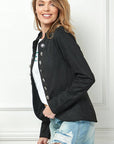 Fashion Pure Color Long Sleeve Jacket: Black