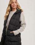 LONG BLACK HOODED PUFFER VEST