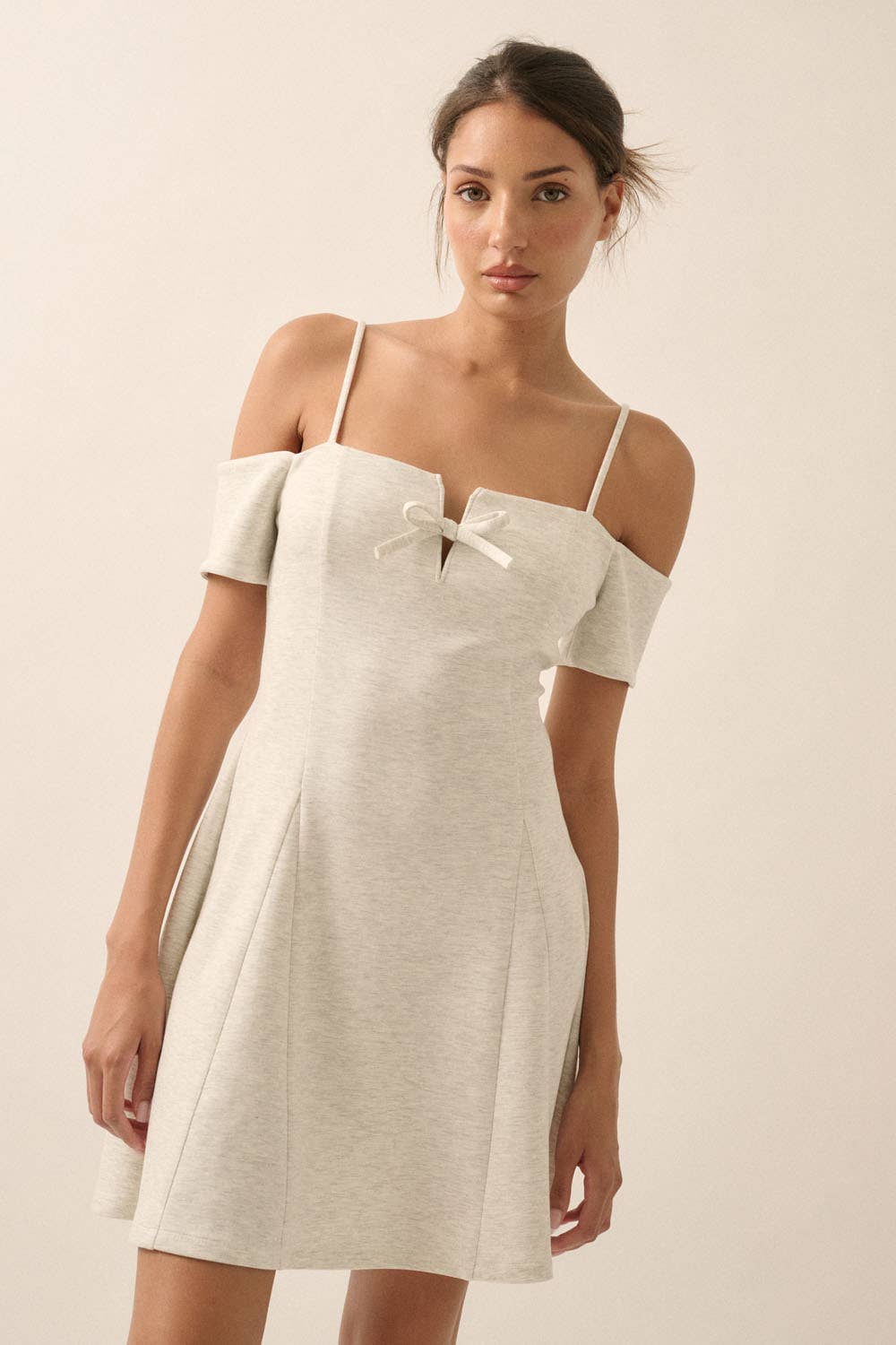 Scuba Knit Cold-Shoulder Fit-and-Flare Mini Dress: CREAM