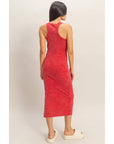 Acid Washed Ribbed Midi Tank Dress: RED / S-M-L(2-2-2)