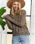 LEOPARD PRINT LONG SLEEVED CREW NECK TOP: KHAKI