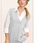 MCS3589-Oversized Soft Knit Sweater Vest with Side Slit: H.Grey