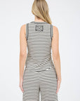 STRIPE ROUND NECK SLEEVELESS KNIT TANK TOP: BLACK