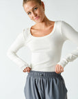 Slim Fit Scoop Neck Ribbed Long Slv/WHITE