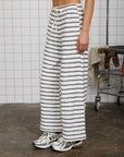 STRIPE DRAWSTRING WIDE LEG KNIT LOUNGE PANTS: NAVY