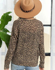 LEOPARD PRINT LONG SLEEVED CREW NECK TOP: KHAKI