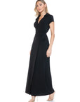 BLACK COLLARED FAUX WRAP DRESS