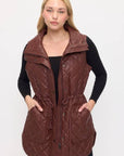 VA8021: Luxe Quilted Faux Leather Vest: Brown / S