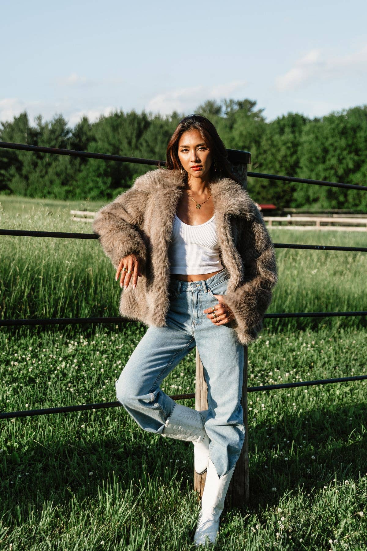 Two Tone Faux Fur Jacket