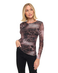 LONG SLV ANIMAL PRINT MESH TOP