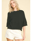 SHORT SLEEVE SWEATER TOP/BLACK