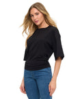 BLACK RUCHED DETAILED T SHIRT
