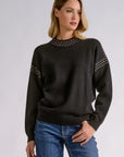 BLACK CREWNK RHINESTONE SWEATER