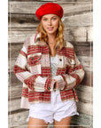 LAMIEL BURGANDY PLAID BUTTON DOWN JACKET