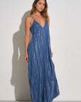 Blue Maxi Dress with Silver Detail