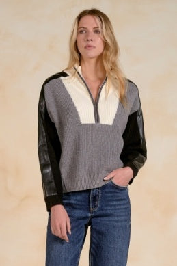 BLACK &amp; GREY COLOR BLOCK SWEATER