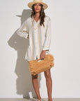 AQUA STRIPE BOYFRIEND SHIRT/COVERUP