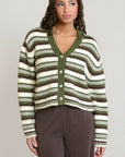 DEX GREEN/BROWN STRIPED CARDIGAN